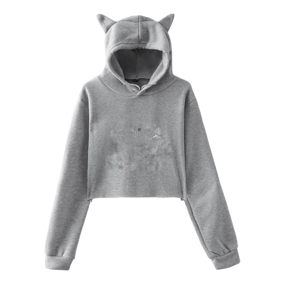 Women's Cropped Cat Hoodie